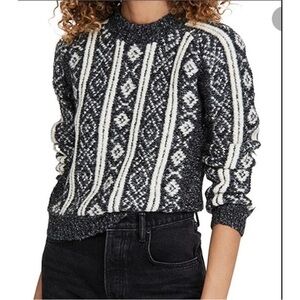 Rag And Bone New Womens Maisie Sweater Alpaca Cropped Fair Isle Gray Size S